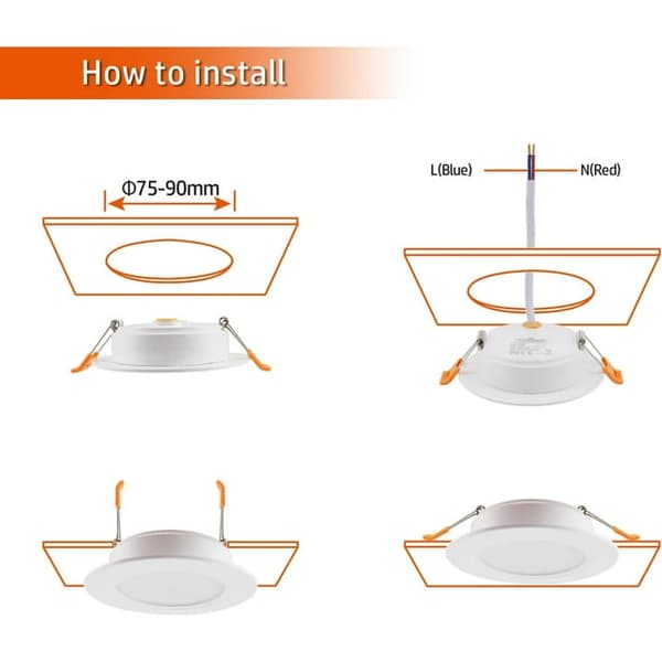 Slimline LED-downlight 230V 5W Set med 6, Infälld Taklampa, 4000k LED-spotlight, IP54 Takspotlight för Badrum Vardagsrum Kök Sovrum
