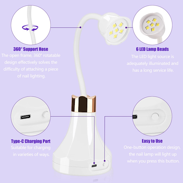 LED neglelampe, Rose Mini negle tørrer bærbar 18W UV neglelampe