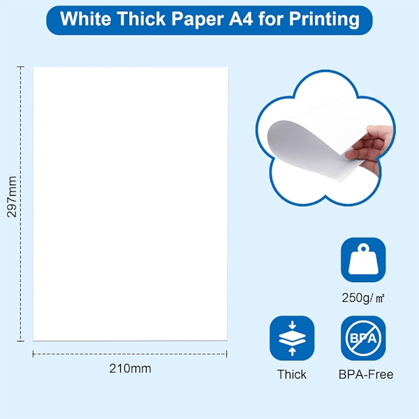 100 ark A4 vitt skrivarpapper, 250gsm tjockt vitt A4-papper för utskrift, inbjudningar, menykort, bröllop_xx
