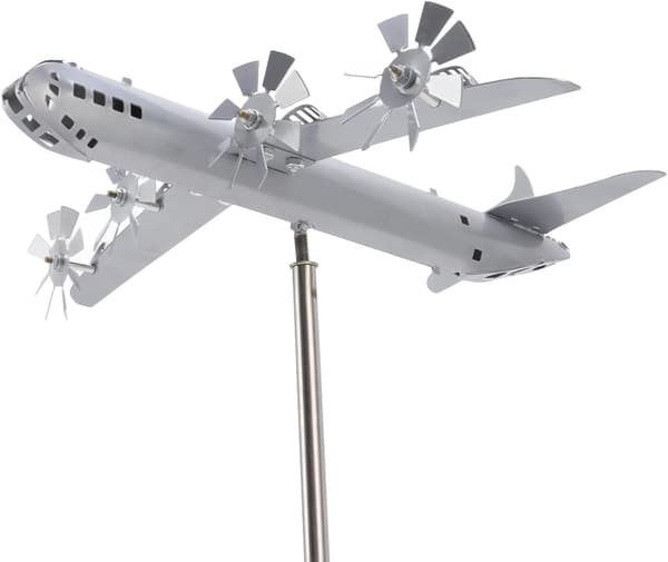 Flyvindsnurre, hage rustfritt stål B-29 flyvindmølleskulptur med propell for utendørs dekor