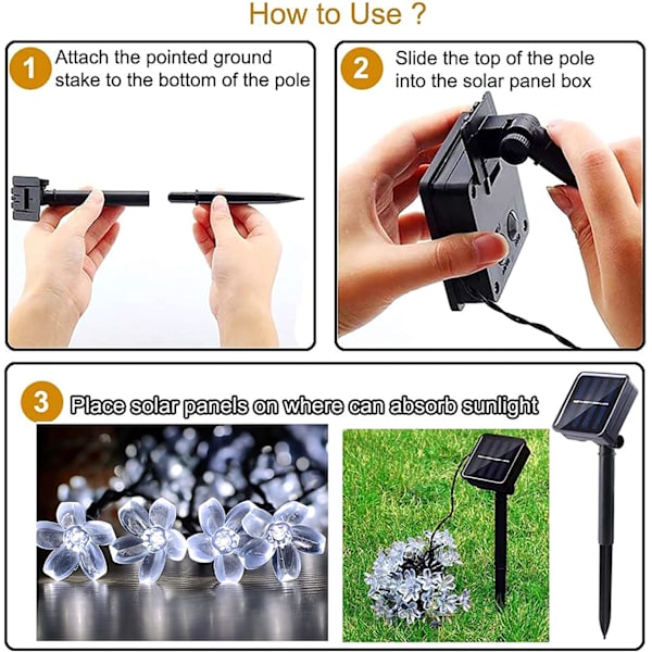 Solcellslampkedja utomhusblommor, 7m 50 LED solcellslampkedja