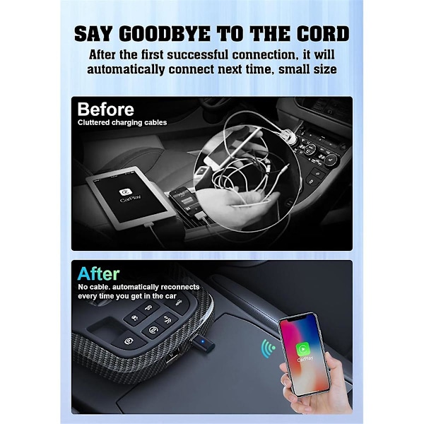 Trådlös Carplay-adapter för iPhone Apple, 5 GHz WiFi Automatisk anslutning Carplay för bilmodell 2016+