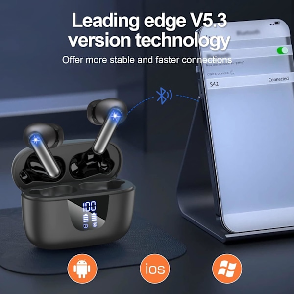 Bluetooth-hörlurar, Trådlösa hörlurar Bluetooth 5.3 In-Ear Hörlurar