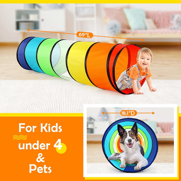 Spela Tunnel Tält för Småbarn, Färgglad Pop Up Kryptunnel Leksak för Baby eller Husdjur