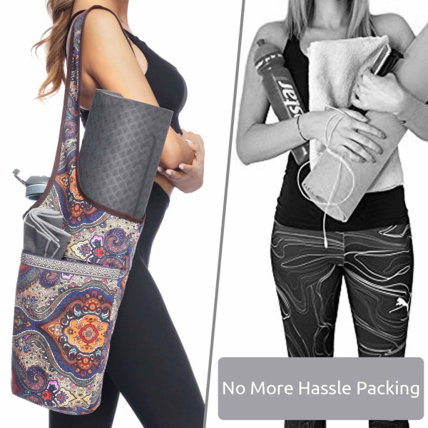 Yogamåtte-taske med stor lomme og lynlåslomme, passer til de fleste måtter