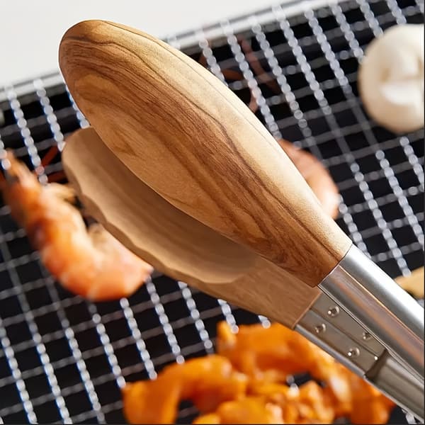 Madpincet i rustfrit stål med valnøddetræskaft, 30 cm til grill og buffet 2PCS B