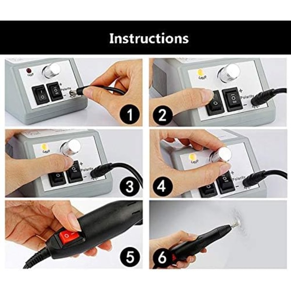 Elektrisk nagelfil med 12 tillbehör för slipning/polering grey