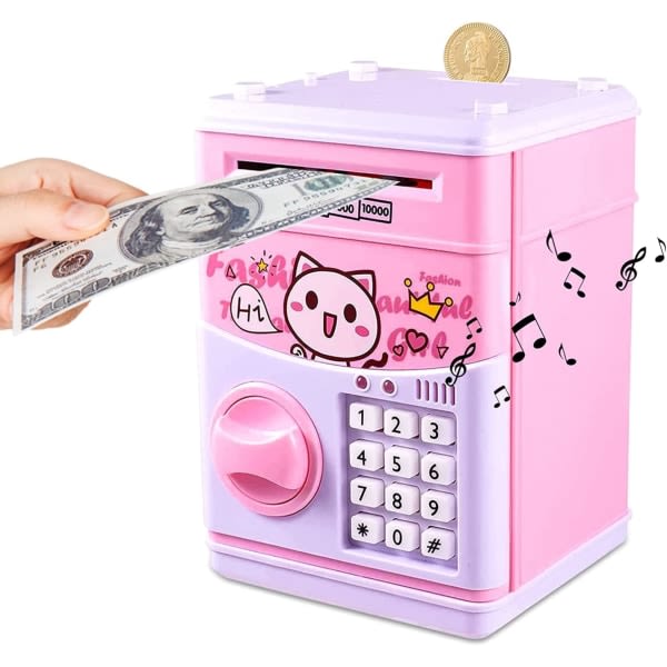 Kids Money Bank, Electronic Piggy Bank ATM Auto Scroll Money Spargris med lösenord, Coin Cash Spargris Present för flickor Pojkar Barn