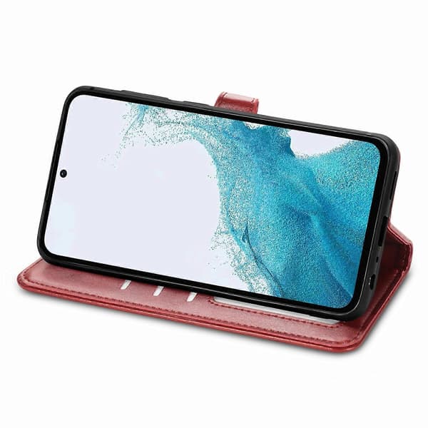 Læder Wallet Case med Stand og Håndledsrem til Samsung Galaxy A56 5G - Grøn Rød_xx Red Multicolor