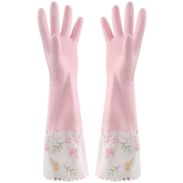 1 par lyserøde blomstergummihandsker skridsikre vandtætte varmere vinterlange latexhandsker