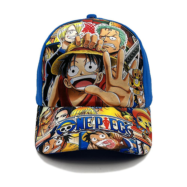 Barnebaseballhette med One Piece Luffy-trykk, justerbar visirhatt, sommer Blue