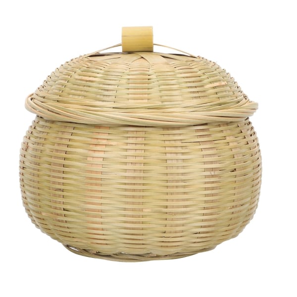 Multifunktionell bambukorg vävd korg Äggförvaringskorg med cover (15x14cm, olika färger)
