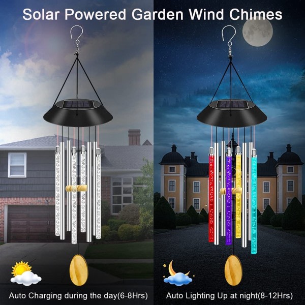 Wind Chimes Outdoor Garden, Solar Wind Chimes med fargeskiftende lys, gave til jul, morsdag, Thanksgiving, bursdager