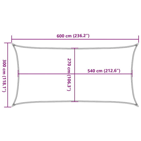vidaXL Solsejl 160 g/m² hvid 3x6 m HDPE White White