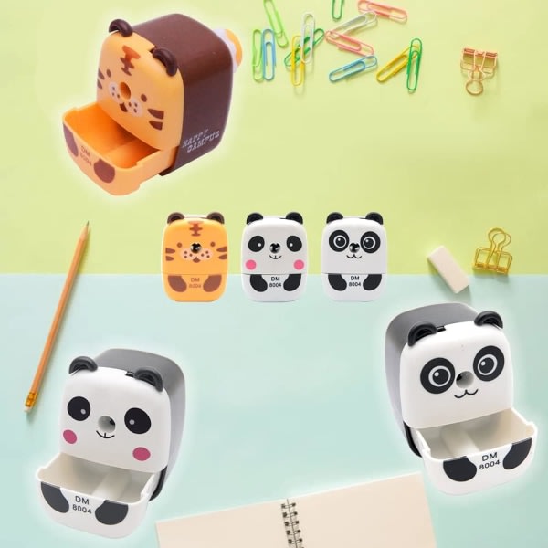 Blyantspisser Søt skrivebord Blyantspisser med håndtak Tegneseriedyr blyantspisser for barn Kontorskoleelev (Panda, 1 pakke)