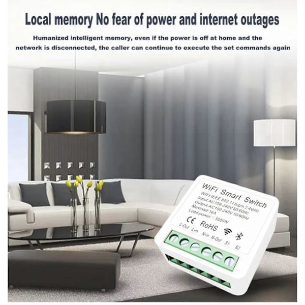 4X Tuya 16A Wifi MINI Smart Switch DIY Kontrollrelä Timer för Smart Life