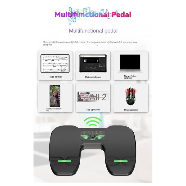 Trådløs fotpedal Dual Switch Music Page Turner Silent fotpedal for nettbrett Smartphones Recha