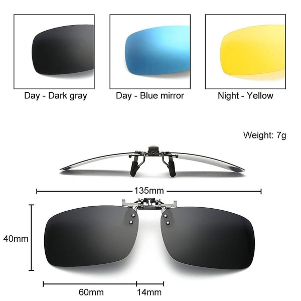 3 Pack, Clip On Flip Up polariseret linse til UV-beskyttelse solbriller