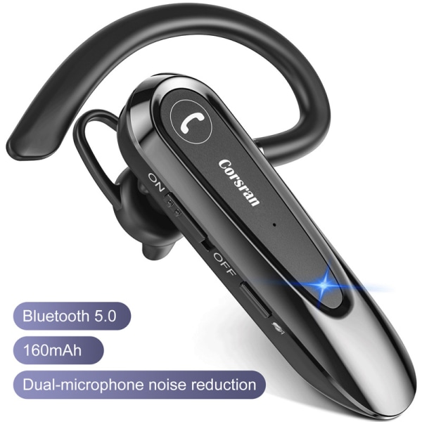 Bluetooth-hodesett med dobbel mikrofon V5.0 håndfri Bluetooth-øretelefon med 25 timers taletid