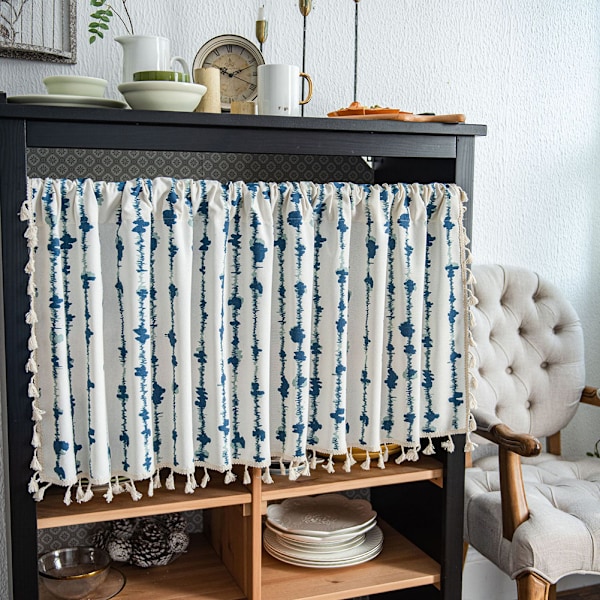 Boho Gardiner med Fransar, Korta Lantliga Cafégardiner för Skåp och Dörrar F F 150*45