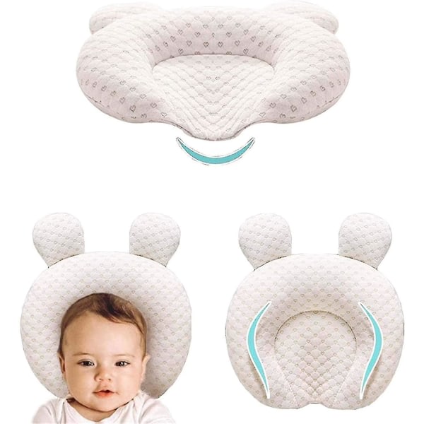 Muitar blød baby pude unisex nyfødt hovedformning spædbarn støtte sovende hoved sovende puder med bjørneører (beige),,-meili