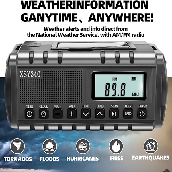 10000mAh Vedenpitävä Hätäradio Kannettava Aurinkoenergialla Toimiva Käsikampi Säävaroitusratiolla AM/FM Taskulampulla Lukuvalolla SOS-hälytyksellä Red