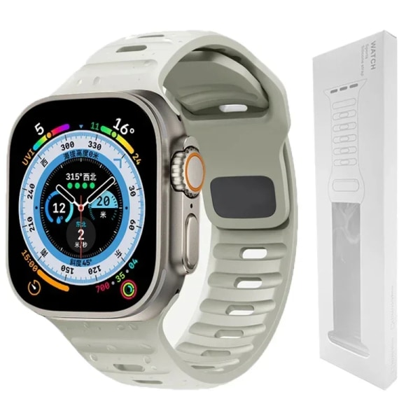 Silikone rem til Apple Watch Band 49mm 44mm 45mm 40mm 41mm 42mm 38mm Ultra 2 Sport Correa Armbånd iwatch Series 9 8 7 6 5 se Beige-BOX14