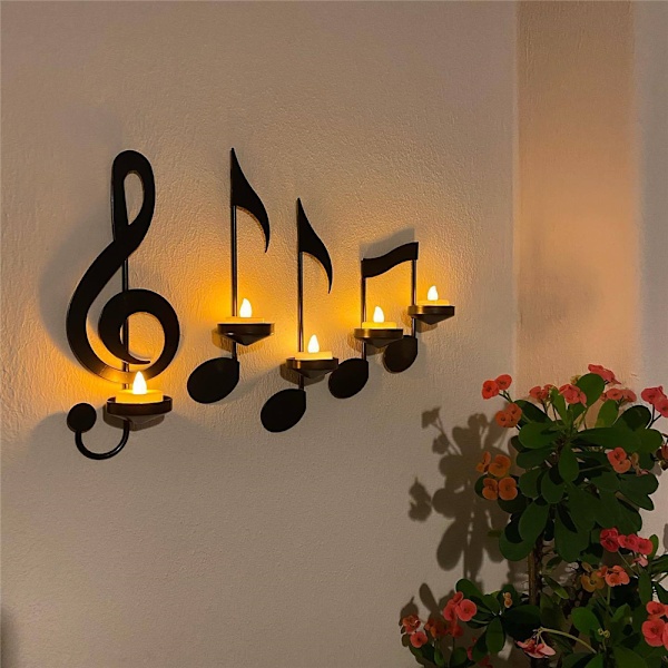 4 stk/sett svart musikk notat vegglampe lysestake