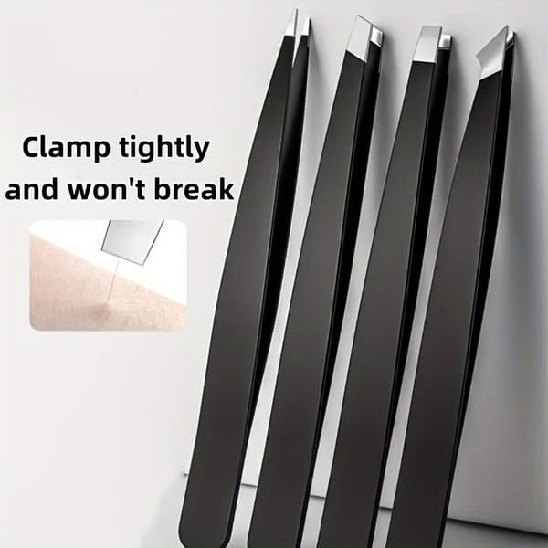 4 stk. pincetsæt i rustfrit stål til hårfjerning, skægtrimning, øjenbrynsformning 4pcs (black)