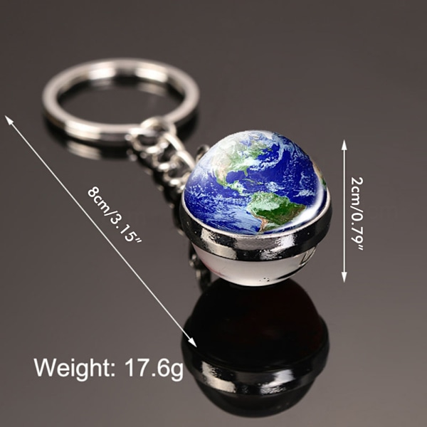 Lysende nøglering med bærbart solsystem-planet nøglering dobbeltsidede glas kugler nøglering gaver til børn søstre og venner