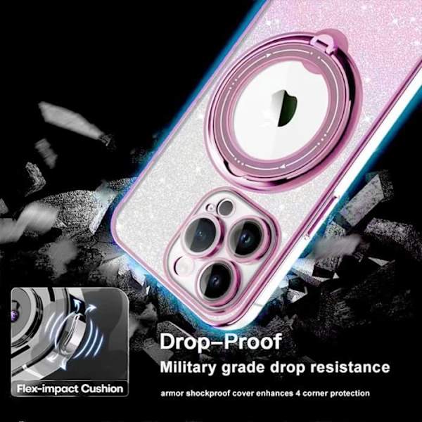 Etui til iPhone 16 Pro Max, Silikonbeskyttelse med roterende magnetisk støtte Pink