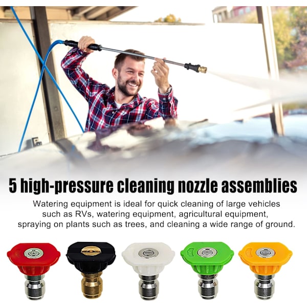 Painepesurin sovitin Karcher K2 K3 K4 K5 K6 K7, Karcher Quick Connect -sovitin 5 tehokkalla suuttimella, useita asteita, 1/4' 2,5 GPM 3000 PSI
