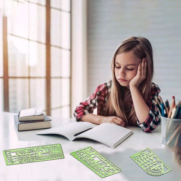 Ympyrämallipohjat Mittaava geometrian viivain Muovinen geometrinen piirustus Maalaus Stencilit Skaala Piirustusvälineet Muoto Stencilit Piirustussetti Kouluun Ja O