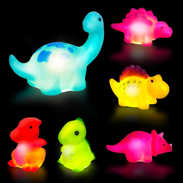 Baby , 6 st Light Up Dinosaurbadleksaker för bebisar, LED-sensoriska leksaker för barn Baby Light Up