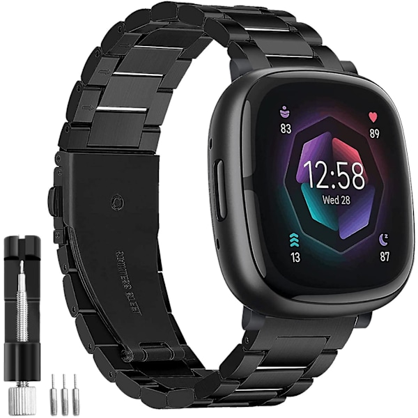 Rem, der er kompatibel med Fitbit Sense 2-rem og Fitbit Versa 4-rem, solidt rustfrit stål Fitbit Sense/Versa 3 metalarmbånd, udskiftningsarmbånd