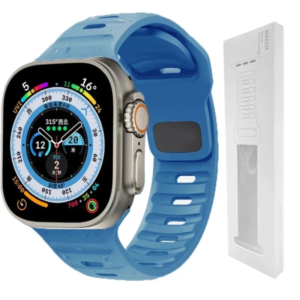 Silikone Rem til Apple Watch Band 49mm 44mm 45mm 40mm 41mm 42mm 38mm Ultra 2 Sport Correa Armband iwatch Serie 9 8 7 6 sky blue-BOX15