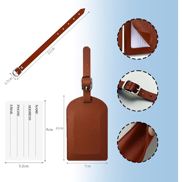 Brune 4-pak PU Læder Bagagemærker med Navneskilte til Kuffert Rejsebutik (4 stk)