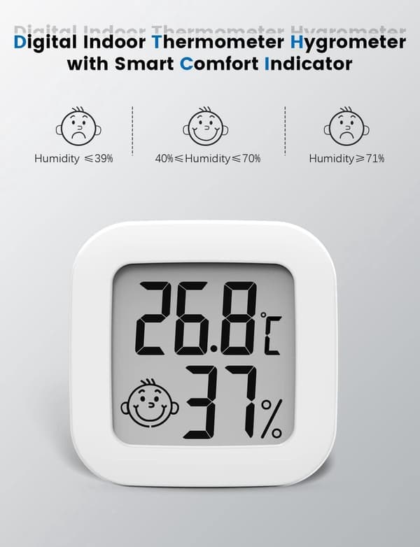 Minihygrometer Termometer 4 st Vit - Digital temperatur- och luftfuktighetsmätare med klocka för inomhus, utomhus och bil