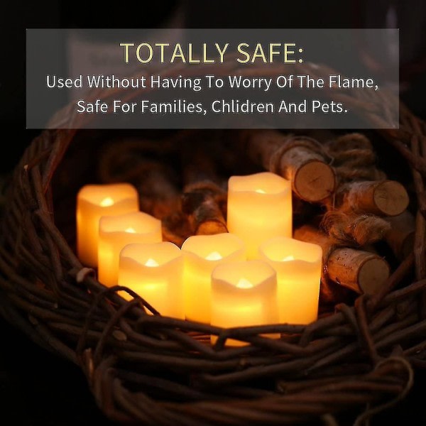 24 pakke flammeløse votivlys, flammefri flimrende elektriske falske stearinlys, batteridrevne led fyrfadslys i varm hvid