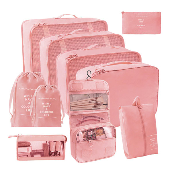 9 stk/11 stk Rejsetaske Opbevaringspose Sæt Solid Farve Bærbar Kufferttøj Pakning Pose til Rejse Pink 10 pcs