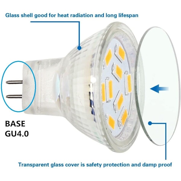 LED MR11-lampor 2W 12V, GU4 Varmvitt 3000K, 20W Halogenekvivalent, MR11 G4/GU4.0 LED-lampa (4-pack)