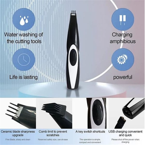 Sähköinen Lemmikkieläinten Karvanleikkuri USB-Lataus Langaton Pieni Karvanleikkuri Koirien Kissojen Kynsien Korvien Silmien Kasvojen Karvanhoitoon black