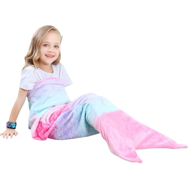 Sjöjungfrufilt för barn Flickor Fin mysfilt Sparkly