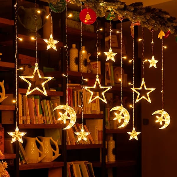 Eid Ramadan LED-gardinlys Fairy Lights EU-plugg varmhvit