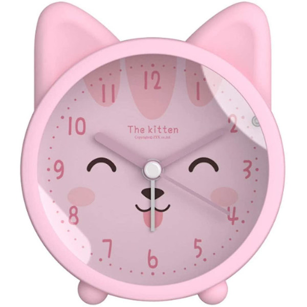 8 cm Skrivbordsklocka Tecknad Djur Tyst Icke Tickande Klocka Rund Silikon Analog Barn Söt Katt Tryckt Väckarklocka Digital Klocka Med Nattlampa