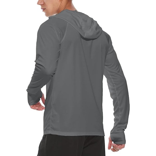 Huvtröjor för män UV-solskydd Långärmade T-shirts Lättviktig Rash Guard med tumhål Mörkgrå Dark Grey L