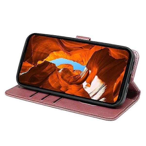 Yhteensopiva Nothing Phone (3a) -puhelimen kanssa, vasikannahka kuvioitu nahkainen suojakotelo, jalustalla, kirjatyyli - Punainen-Täydellinen Rose Gold