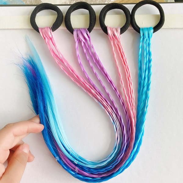 12 stykker hår extensions til fletninger til børn, farvede hår extensions