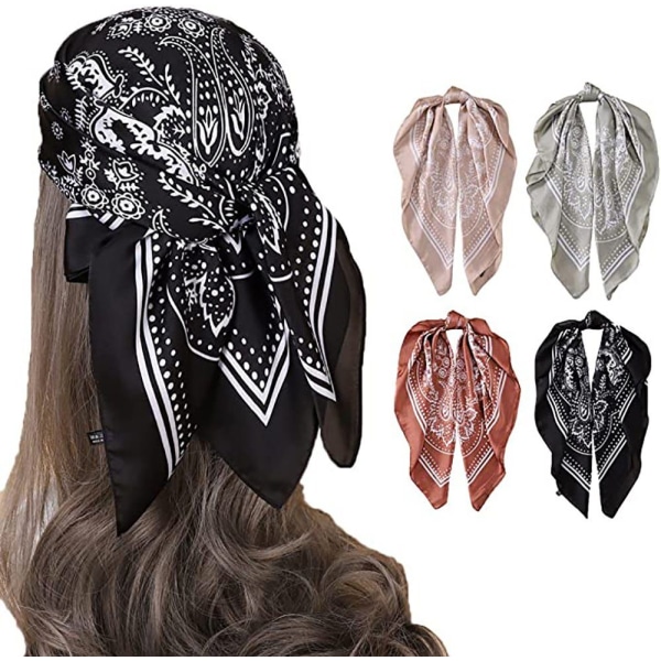 4 deler Bandana hodeskjerf kvinner Paisley mønster hår skjerf sateng halstørkle