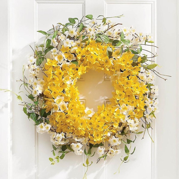 Keinotekoisen kevään narsissin kaistan seppeleen ovi ripustettava seppele -koristelu--